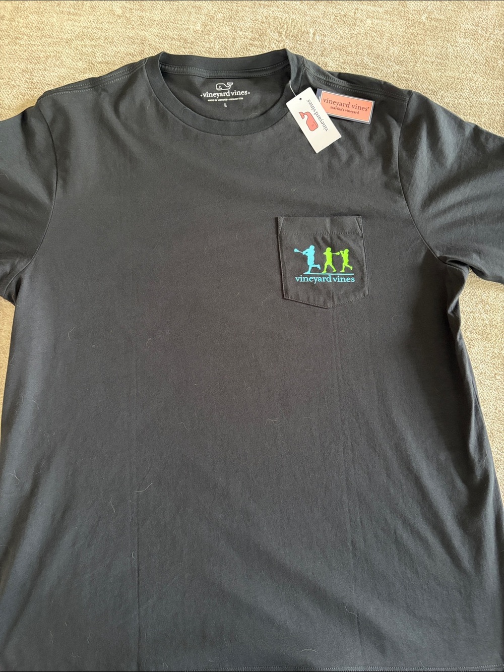 Vineyard Vines Black Short-Sleeve Pocket Tee with Teal & Lime Whale